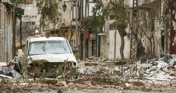 جانب من الدمار في مدينة حمص القديمة
