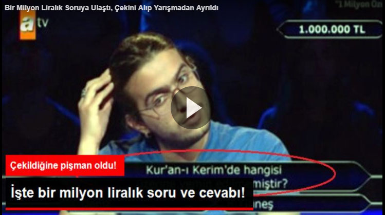 شاب تركي يخسر مليون ليرة تركية فقط لأنه لم يجاوب على هذا السؤال (فيديو)