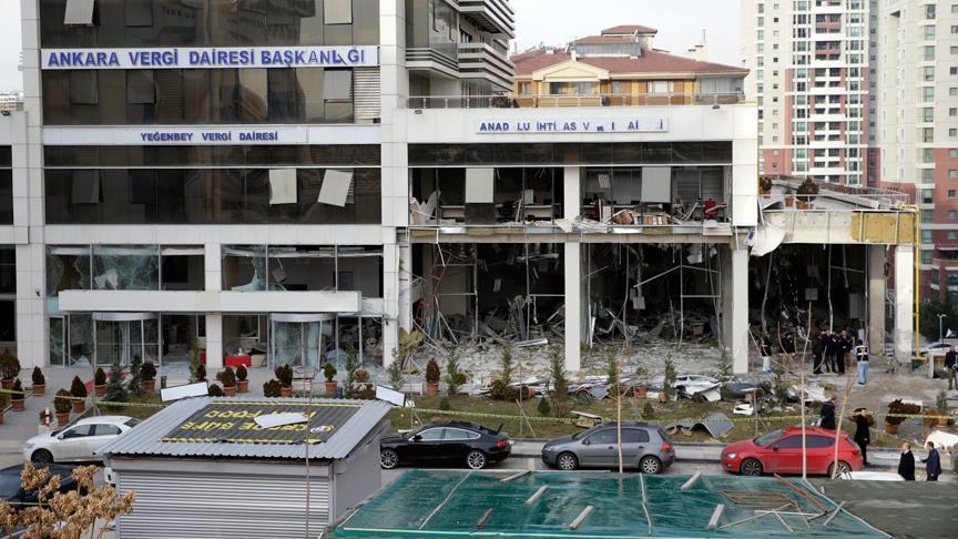 مبنى دائرة الضرائب في العاصمة التركية أنقرة بعد وقوع التفجير الخميس 1-2-2018، الأناضول