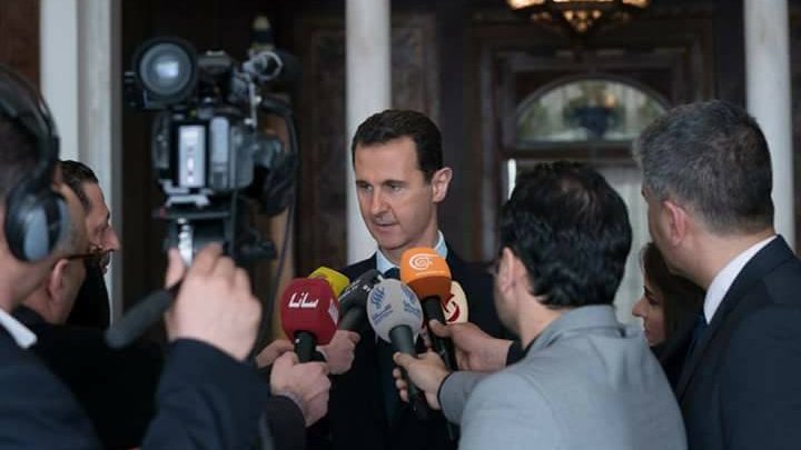 بشار الأسد يتحدث إلى وسائل الإعلام