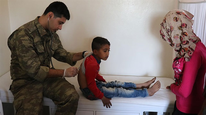 شاهد بالفيديو .. الجيش التركي يعمل في تقديم خدمات طبيرة لسكان عفرين .. 70 مريضًا يوميًّا