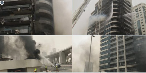 بالصور: حريق يلتهم أحد أبراج دبي
