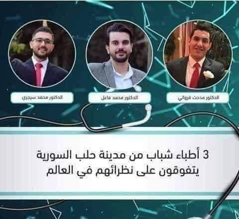 ثلاثة أطباء سوريون يحصلون على المرتبة الأولى على مستوى العالم