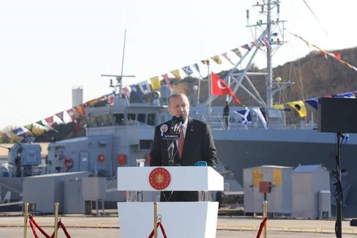  أردوغان هذا جاء في خطاب ألقاه خلال مشاركته في مراسم تسليم الفرقيطة "بورغازأدا" تركية الصنع