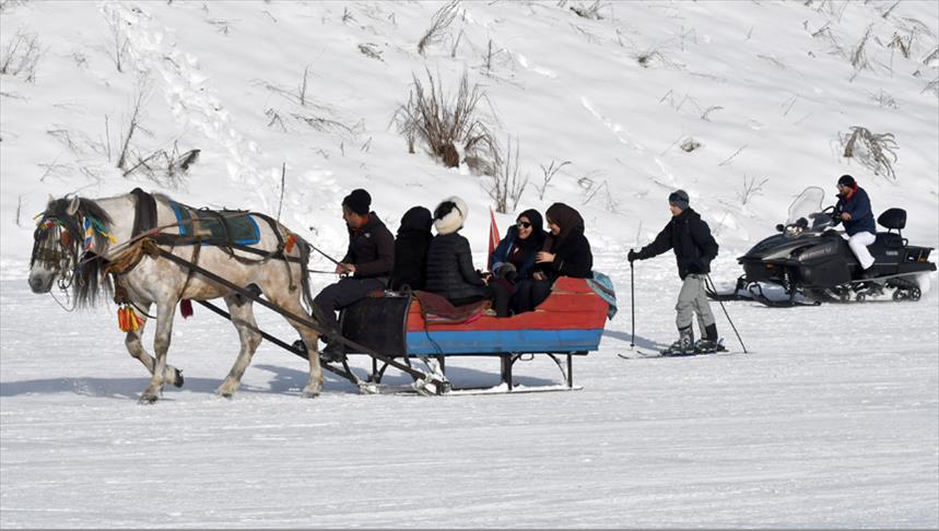 في “جيبل تبه” التركي.. متعة ركوب عربات الخيول الثلجية