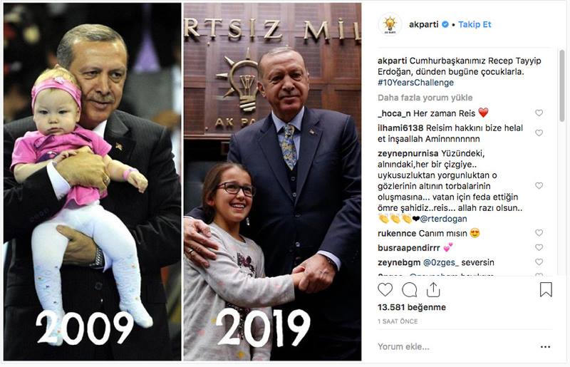 أردوغان يشارك في تحدي عشر السنوات على "أنستغرام"
