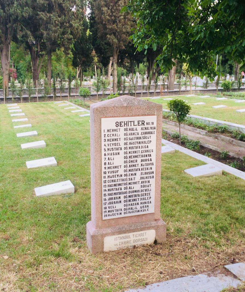 قوائم شهداء جناق قلعة في مقبرة شهداء أدرنة كابي وقد كتب فيها أسماء شهداء من سوريا