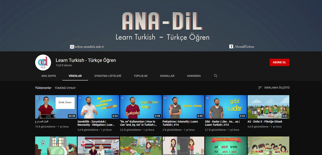 جامعة الأناضول دروس تعليم اللغة التركية للمستويات A1- A2 والخاص بالاطفال والبالغين