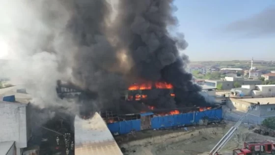 اندلاع حريق ضخم في مصنع لإنتاج مواد الإنارة بولاية إسطنبول (فيديو)