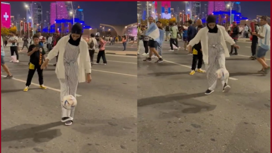 فتاة محجبة تحرج رجلاً بمهارتها الكروية في أحد شوارع قطر (فيديو)