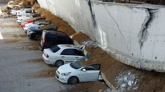 بثوان معدودة تحطم 11 سيارة في يوزغات جراء سقوط جدار عليهم (فيديو)